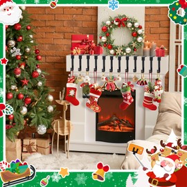 EVELOMO - Soporte para medias de Navidad para 12 unidades, ganchos antideslizantes para chimenea, soportes de medias para manto para decoraciones de Navidad (negro)