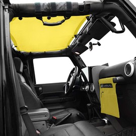 Shadeidea JK Sun Shade Top Compatible with Jeep Wrangler JKU Top Sunshade Soft Mesh Roof Cover (2007-2018)- Wind Noise UV Blocker -10 Year Warranty -4 Door -Yellow -Front&Rear (2 pcs)