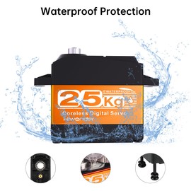 25KG RC Servo High Torque Servo Motors, Waterproof Full Metal Gear Steering Servo for 1/6 1/8 1/10 1/12 RC Car Robot DIY, Coreless Servo with 25T Servo Horn, Control Angle 270°