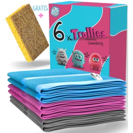 LÖWENKÖNIG TROLLIES Premium [Pack of 6] All-Purpose Microfibre Cloths, Streak-Free, Magic Cleaning Cloths, Window Cloths [Shine Only with Water Without Chemicals] Dry Cloths, Polishing Cloths, Bathroom, Kitchen, Car Care