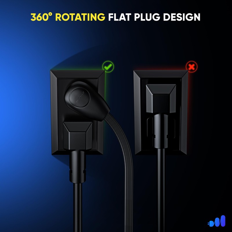 Maximm 15 Ft Extension Cord, 2 Prong, 360° Rotating Flat