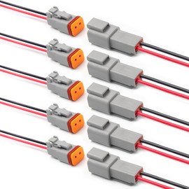 Elecbee 5 Pairs DT Connector 2 Pin with 16 AWG Cable, Deutsch Connector Set, Waterproof Electrical Connectors, Automotive Cable Connectors, Plug Connector with Cable