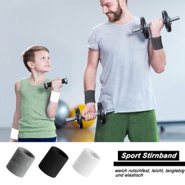 Sweatband, Pack of 6 Sports Wristbands, Breathable Sweatband Wrist, Black, White, Grey