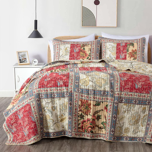 Chezmoi Collection Bambi 3-Piece Washed Patchwork Cotton Quilt Set -
