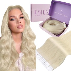 Fshine Blonde Tape in Hair Extensions Human Hair 60 Platinum Blonde Tape Hair Extensions Real Hair 18 Inch Skin Weft Tape in Hair Extensions 50 Grams 20 Pieces
