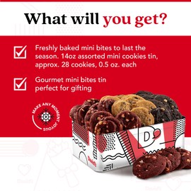 David's Cookies Fresh-Baked Sweet Sampler Mini Bites in Love Tin - 1.7 Lbs Assorted Mini Cookies with Chocolate Chip, Chocolate & White Chocolate Chip & Red Velvet - Delicious Gourmet Gift For All