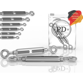 PD® Turnbuckle M10 Stainless Steel A4 (Eyelet Eyelet) | Rope Tensioner Stainless Steel Rustproof | Wire Rope Tensioner Tensioner Hook for Awning Attachment, Washing Line & More | Pack of 2