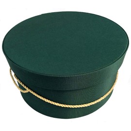 Sarah's Hat Boxes Classic Dark Green Hat Box – 21.5" x 11.5" (Dia. x Ht.) Handmade in USA – Odorless Non-Toxic Adhesive, Cording Handle – Premium Storage for Hats & Accessories
