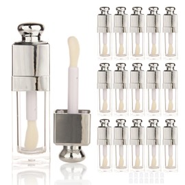 COSIDEA 18 tubos vacíos de 8 ml, cuadrados transparentes para brillo de labios plateados, con varita de pie de doe grande, para botellas de tinte de aceite de labios