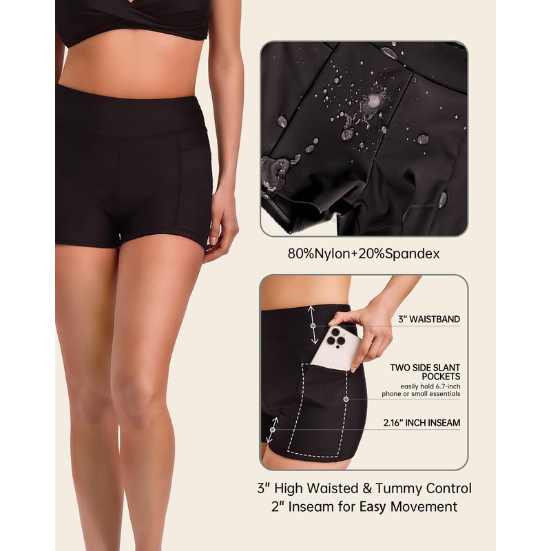 SINGNIER - Pantalones cortos de baño para mujer, de cintura