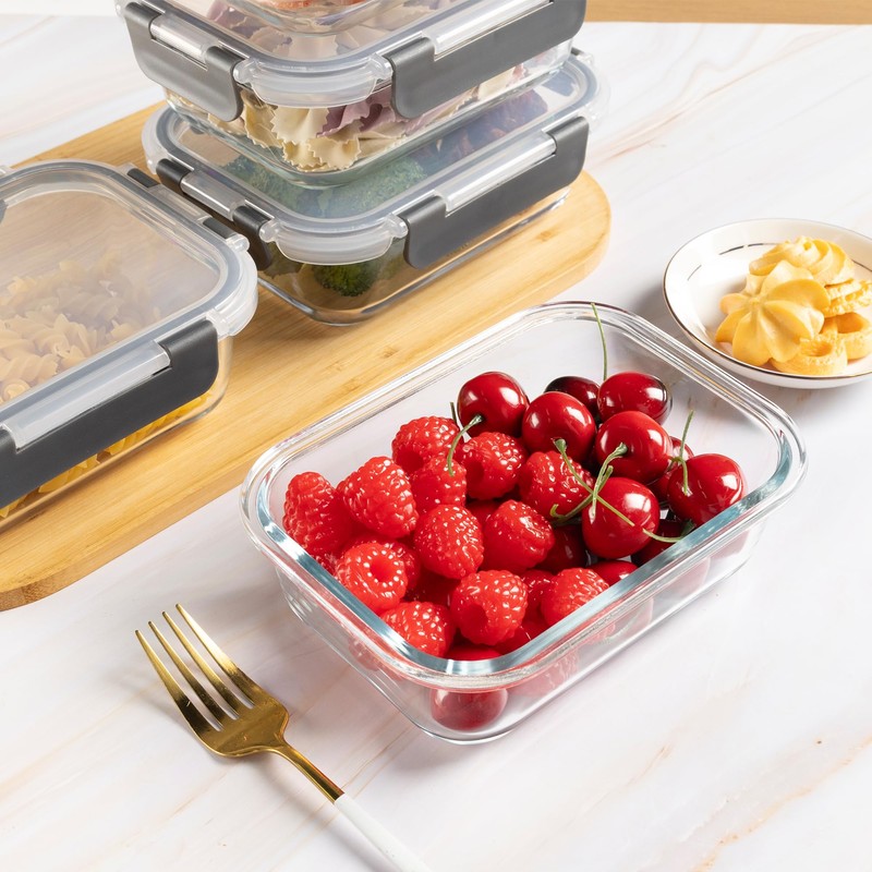HAKEEMI 10 Pack 22oz Glass Food Storage Containers with Lids,