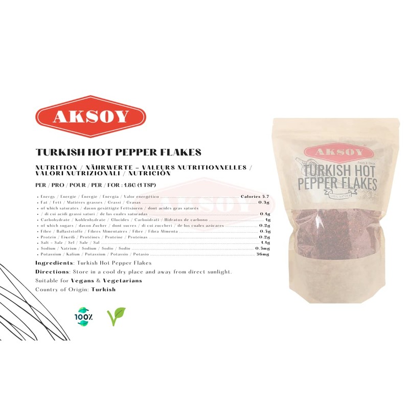 Aksoy Premium Quality Turkish Hot Red Pepper Flakes 200GR ||
