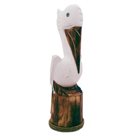 Pelican Sitting on Piling Wooden Figurine Statue, Freestanding Nautical Décor, Beach Themed Decoration, 20 Inches