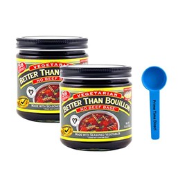 Better Than Bouillon Vegetarian No Beef Base Bouillon, 8 oz (Pack of 2) Bundle with PrimeTime Direct Teaspoon Scoop with BTB Authenticity Seal