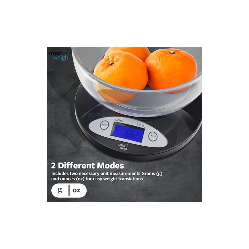 Smart Weigh Digital Kitchen Scale with Removable Bowl – 11lb/5kg