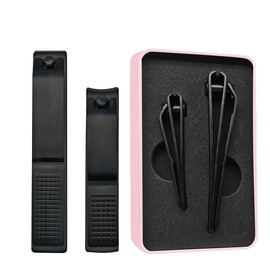 Nail Clippers Set Sharp Black Nail Cutter Fingernail Toenail Clipper with Case Large and Small 2 Piece (Pink case)