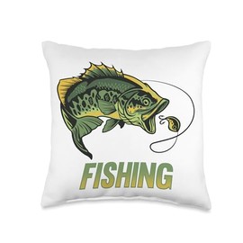 Angler, Fischer, Angel Fish Fish Outifts And Gifts Angel, Angler Fisherman Outfit Bass Fishing Throw Pillow, 16x16, Multicolor
