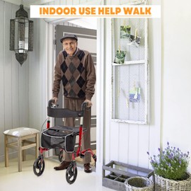 Homfan Red Rolling Walkers for Seniors with Seat Rollator Walkers Folding Rollator Walker Lightweight Aluminium Frame/Comfort Handles with Dual Braking System/Thick Backrest/ 4 Wheels