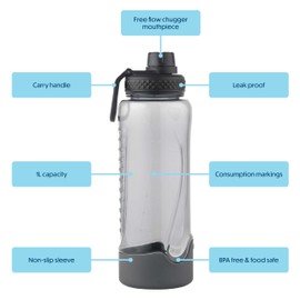 Smash Active Free Flow Water Bottle 1 Litre Black