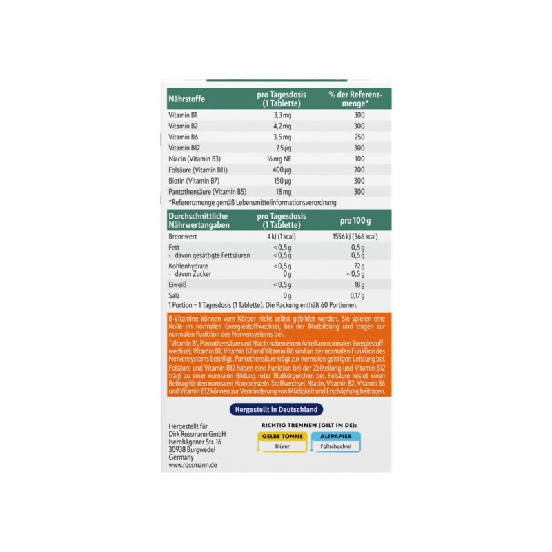 로스만 알타파마 B-컴플렉스 디팟 60개입 15g Lossman Altapharma B-Complex Deepot