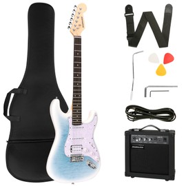 BIGBILLION Electric Guitar Beginner Kit 39 Inch Solid Body Full Size HSS All Electric Guitar for Starter, with Amplifier, Bag, Capo, Strap,Cable, Picks, (39" Right Handed, lake ice blue)