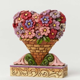 Jim Shore Heartwood Creek Mini Flower Heart Bouquet Stone Resin Figurine, 3”