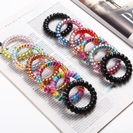 Spiral Hair Ties No Crease, Colorful Traceless Hair Ties, Elastic Coil Hair Ties, Phone Cord Hair Ties, Waterproof Hair Coils for Women and Girls,Ponytail Hair Coils No Crease, Multicolor 12PCS