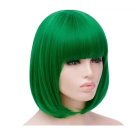 HIGHROCK Bob Wig with Bangs, 10 inch Short Bob Wig Straight Hair for Women Natural Looking (Green)