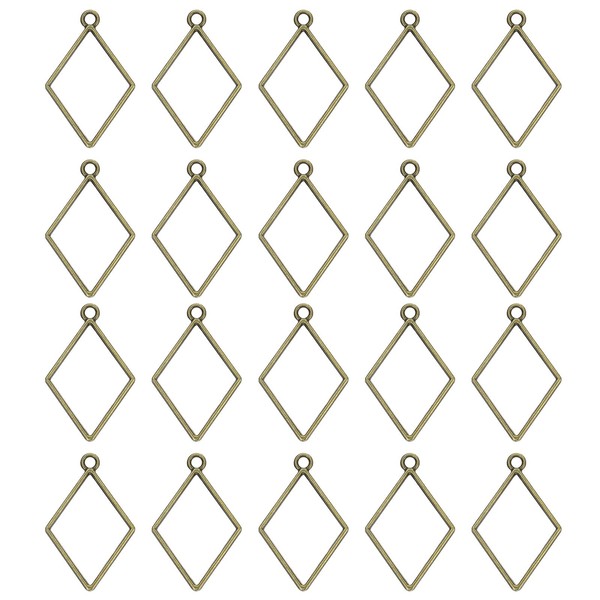 sourcing map 25Pcs Alloy Open Bezel Pendants, Diamond Shape Hollow
