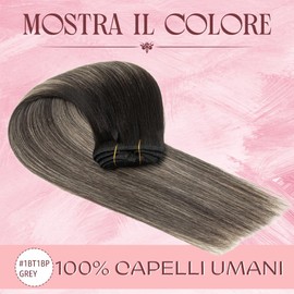 Doupor Clip-In Real Hair Extensions, 50 cm, 8 Pieces, Remy Hair Extensions, Soft, Natural, Handmade, Real Hair, Long, Straight, Clip-In Extensions, Real Hair, 105 g, #1BT1BPGREY