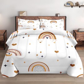 WeCozy Twin Size Comforter Set with Pillowcase, Cute Boho Rainbow Bohemian Nursery Soft 2 Pcs Bedding for Kids and Adults Bedroom Bed Decor