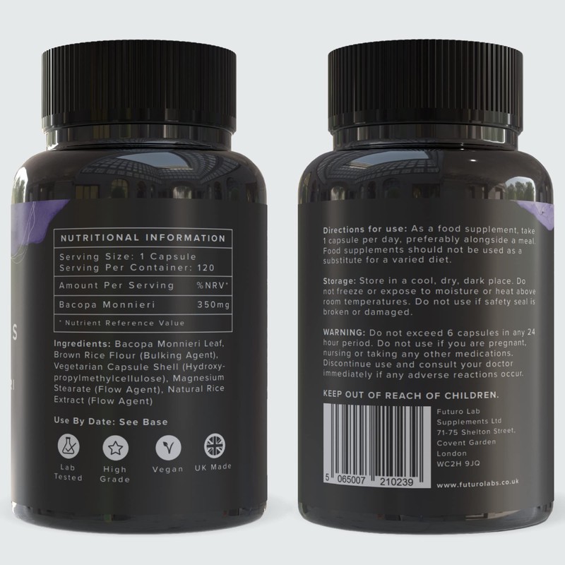 Bacopa Monnieri Capsules 350mg - Organic Brain/Memory Supplements - Made