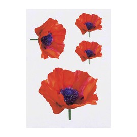 4 x 'Poppy Flower' Temporary Tattoos - Water Resistant, Skin-Safe, Non-Toxic Transfers, Mixed Sizes (TO00079240)