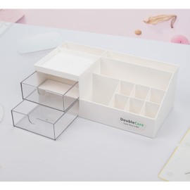 Organizador de maquillaje con cajones, organizador de encimera/organizador de computadora, almacenamiento de maquillaje para encimera de baño para cosméticos, pinceles, sombras de ojos, lápiz labial, esmalte de uñas, artículos diversos y joyas (blanco)