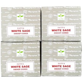 Satya Nag Champa Incense Cones, White Sage Scent, 4 Packs of 12 Cones in each pack (4, White Sage)