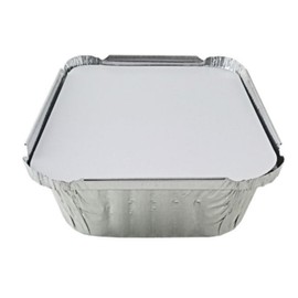 PACTOGO 1 1/2 lb. Disposable Oblong Deep Aluminum Foil Take-Out Pan with Board Lid Containers 7.07" x 5.13" x 1.69" (Pack of 200 Sets)