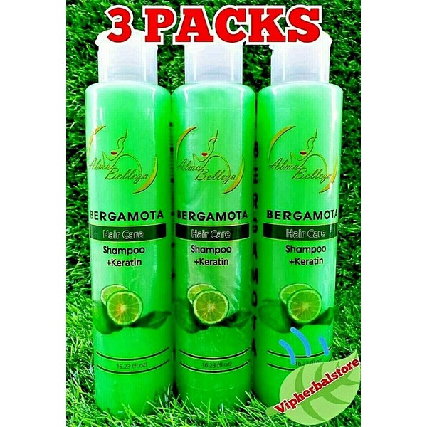 3 Packs BERGAMOTA Shampoo + KERATINA 16.2 oz. ea Stop Hair Loss Stimulate Growth