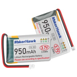 MakerHawk 3.7V 950mAh LiPo Battery Rechargeable 1S 3C Lithium Polymer Battery with Protection Board Insulated Rubber Tape, Micro JST 1.25 Plug for Arduino ESP32 Development Board (2 Pack)