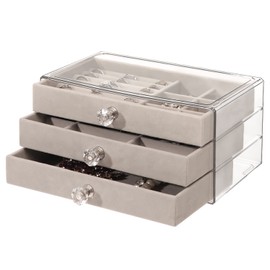 CHARMDI Clear Jewellery Box for Women with 3 Drawers, Girls Jewellery Organiser with Dividers Acrylic Storage Organiser for Rings Bangle Bracelet Necklace and Earring Storage Jewellery Storage Grey