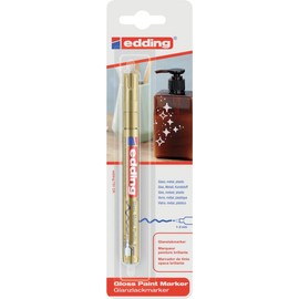 edding 751 gloss paint marker - gold - pack of 1 paint marker - round nib 1-2 mm - paint pen for glass, pebbles, wood, plastic, paper - waterproof, high coverage