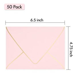 50 Pack A6 Pink Envelopes for 4x6 Cards - Self Seal, With Gold Border, Perfect for Weddings, Birthday, Invitations, Baby Shower|Thick Luxury Paper (Pink-golden border)