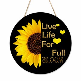 Beabes Welcome Wreath Sign Live Life for Full Bloom 12 Inch Farmhouse Front Porch Decor Door Hanging Hanging Door Wall Sign