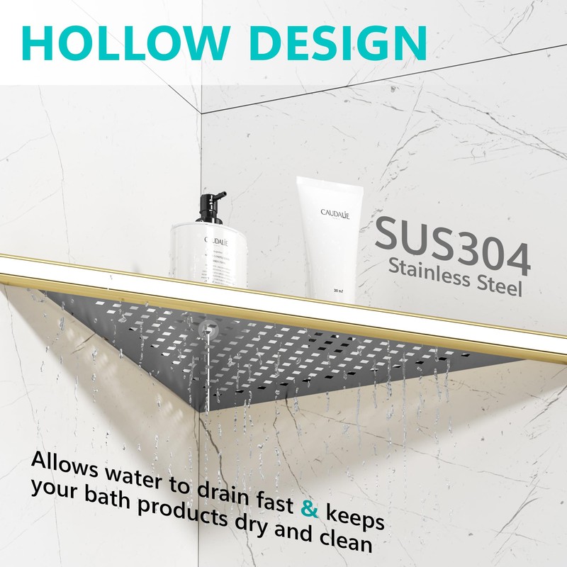 Qeke Bathroom Corner Shelf, Recessed 12" Shower Shelf Caddy, SUS304