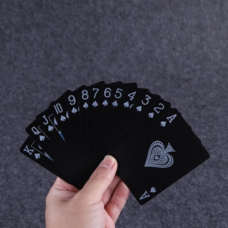 XSAJU Playing Cards, Plastic Cards, Break-resistant, Black Playing Cards, Waterproof,