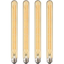 Leools T300 Led Long Bulbs,12W Dimmable Tubular Bulb,100 Watt Equivalent,E26 Edison Style Vintage LED Filament Light Bulb,Amber Glass,2700K Warm White,11.8inch(300mm) Tall T10 Light Bulbs,4-Pack.