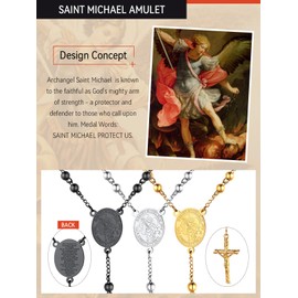 FaithHeart Gold Rosary Necklace for Men, Saint Christopher Pendant Neck Charms, Catholic Cross Crucifix Pendant Costume Jewelry for Father