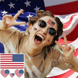 100pc American Flag Tattoo Stickers, 25-Sheet 4th of July USA Flag Face Temporary Tattoo Adult, Patriotic US National Flag Fake Tattoo for Men Women Kid Independence Day, Veteran, Memorial Day Party