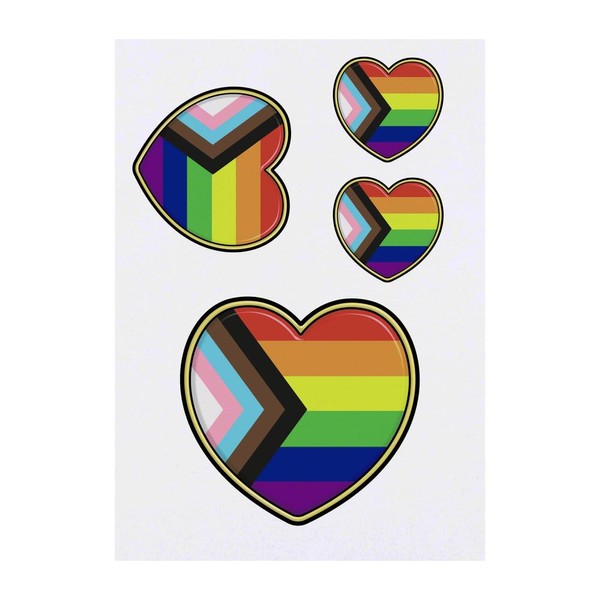 4 x 'Progress Pride Heart' Temporary Tattoos - Water Resistant,