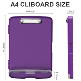 Plastic Clipboard with Storage, 8.5 x 11 Storage Organization Box Side-Opening, Heavy Duty Clip Board with Pen Holder and Paper Folder for Nurses, Teachers, Office & School Supply, Dark Purple