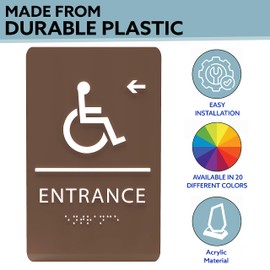 ADA CENTRAL SIGNS - 6"X9" Entrance Left Sign with Arrow - ADA Compliant Tactile Graphics Grade 2 Braille Text Wall Signs – Wheelchair Accessible Entry Sign for School, Office, Business, and Apartment